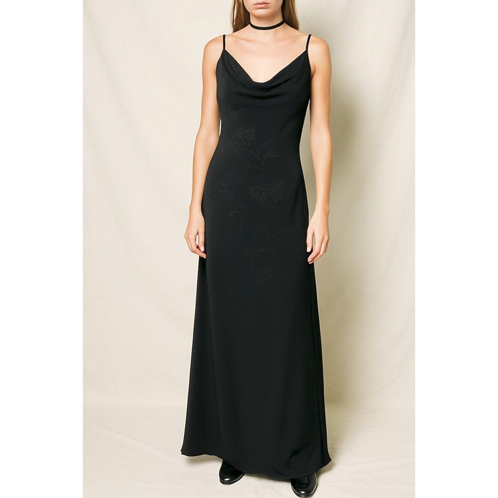 Y2K Beaded Roses Slip Dress Black 90s Grunge Dark Fairy Whimsigoth Maxi Dress 12